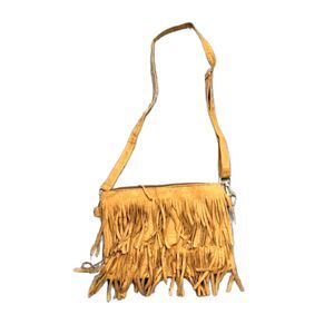 Boho Fringe Crossbody Bag Faux Suede Tan Western Style